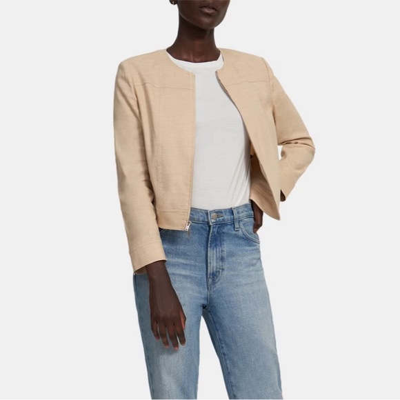 Theory Jean Moto Jacket in Textured Good Linen Sz 0 - Picture 5 of 5